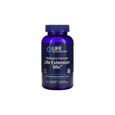 Life Extension's Children's Formula Life Extension Mix comes in a blue bottle with